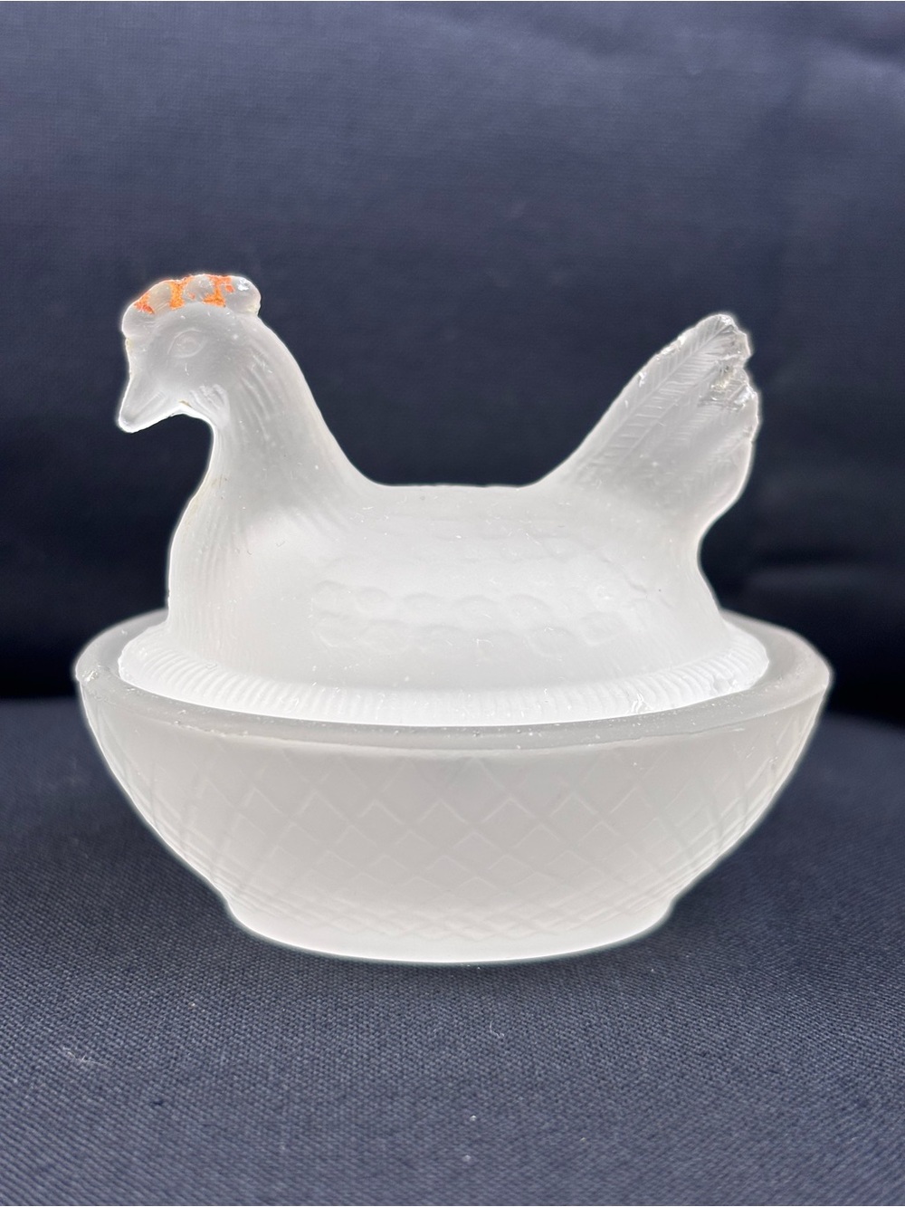 Vintage Mini Glass Hen on Nest Covered Dish Frosted Salt Cellar Cottagecore